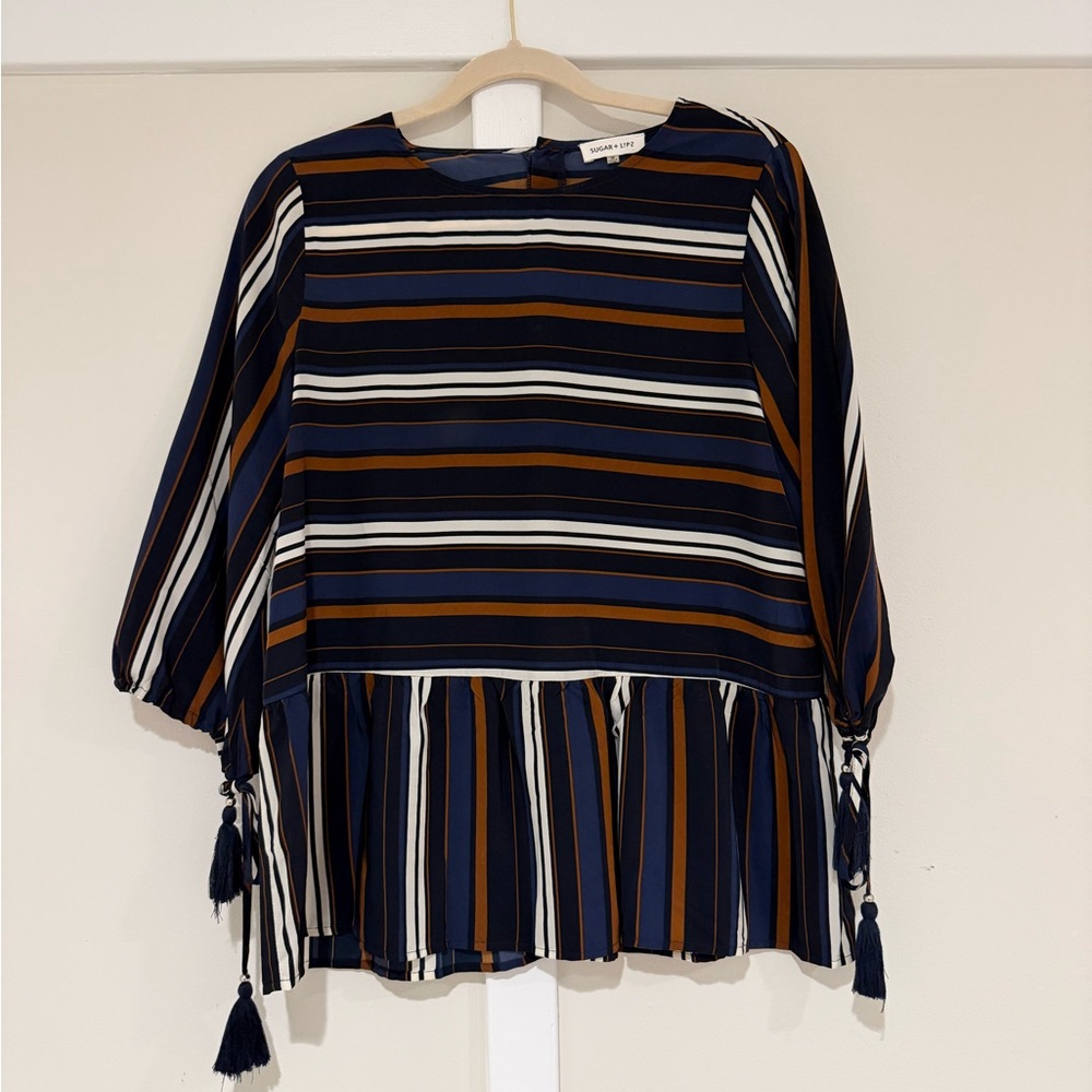 Sugarlips Navy and Brown Striped Blouse